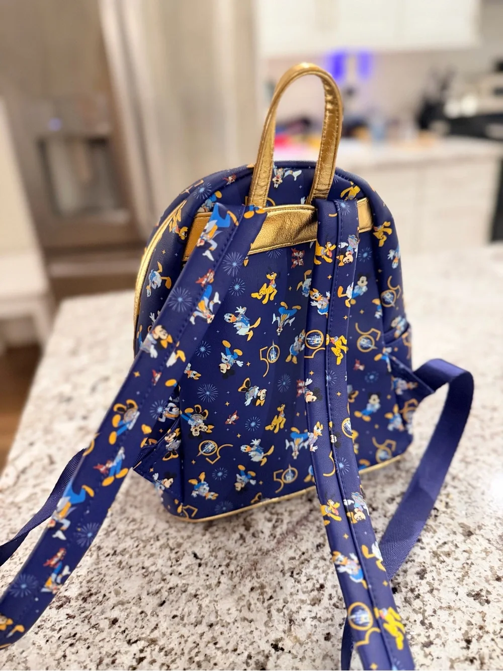 Loungefly Navy and Gold Disney Parks 50th Anniversary Backpack